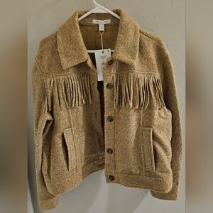 Chelsea & Violet Fringe Tan Jacket Size Large NWT